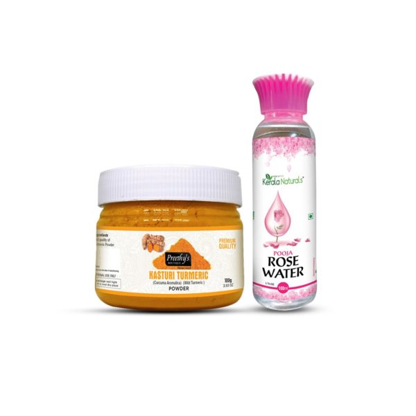 Combo of Kasturi Turmeric (Curcuma Aromatica)  (Wild Turmeric ) Powder 100gm+Rose Water100ml